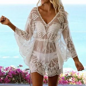 Sweetheart Delicate Lace Coverup Mini w/Wing Arms